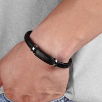 Men's Stainless Steel/Leather Wristband